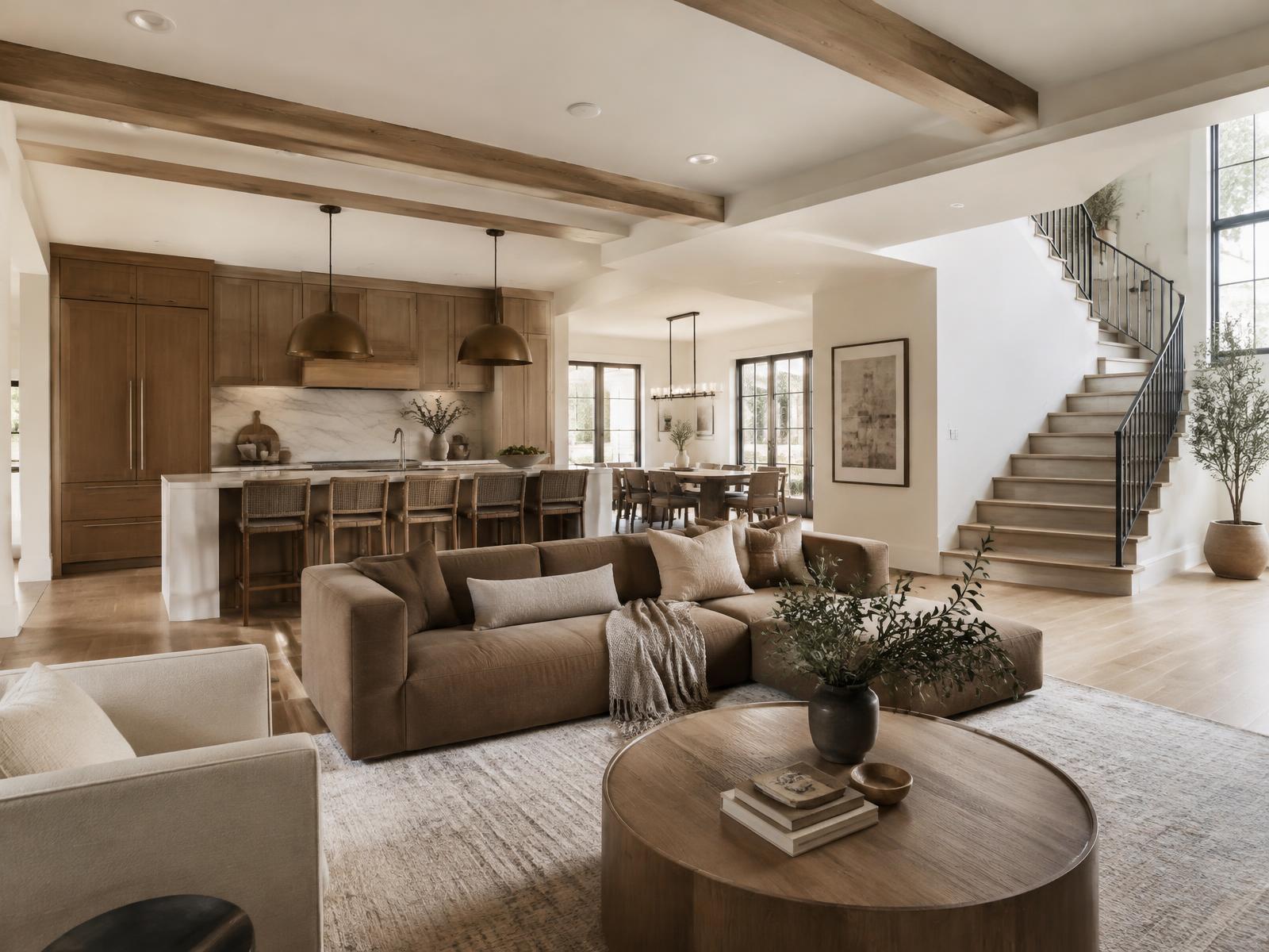 Renovated open-concept home interior with warm oak finishes completed in the Greater Toronto Area